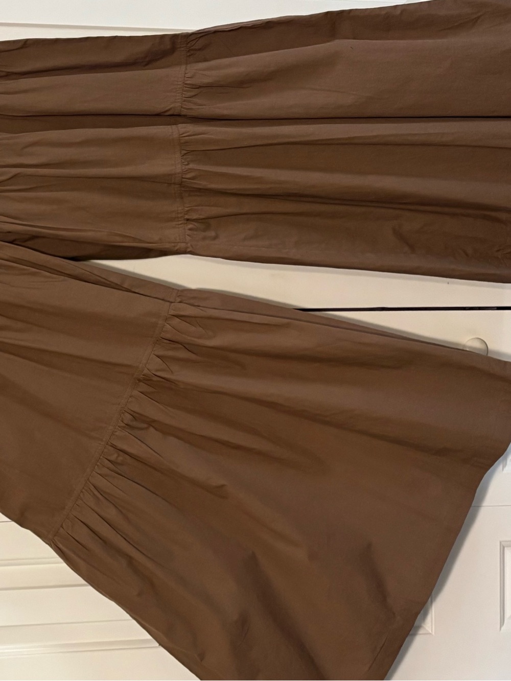 BISOU BISOU Brown, Tiered Wide Leg, Low Rise Pants, Sequin & Beaded Waist Detail